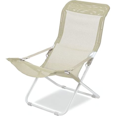 Poltrona Sdraio Da Esterno Regolabile In 3 Posizioni Linea Fiesta Con Telaio In Acciaio Bianco E Telo In Texfil Beige (1/3)