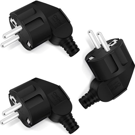 CCYKXAA noir Prise prise coudée 3 pièces, prise de contact de protection avec manchon anti-pliage, prise 250V (16A), prise d'alimentation prise coudée extérieur étanche (1/5)
