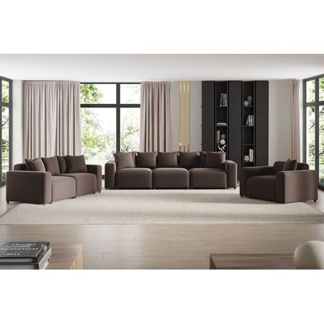 Sofaset Designersofas MEGAN 3-2-1 in Stoff Salvador Braun (1/4)