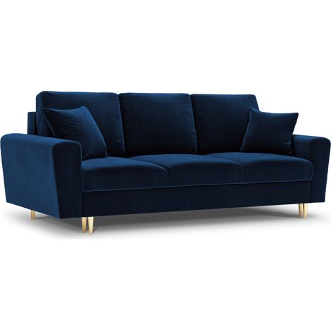 Canapé convertible + box 3 places en velours bleu roi (1/4)