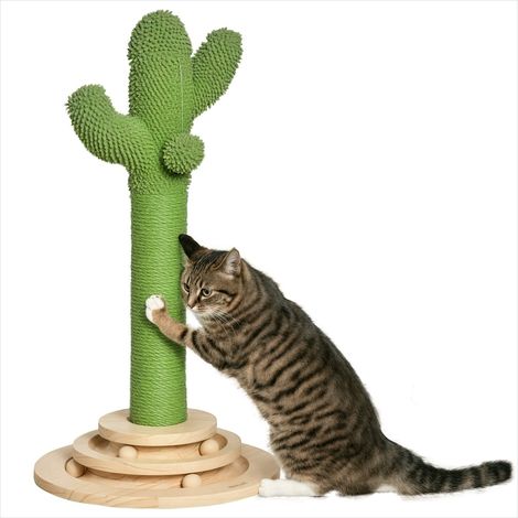 Arbre à chat griffoir en sisal avec balles et peluche Vert (1/5)