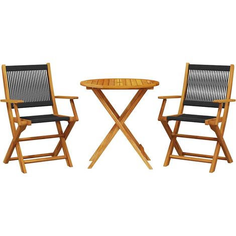 Set da Bistrot 3 pz Salotto da Giardino Nero in Polipropilene e Legno Massello (1/5)