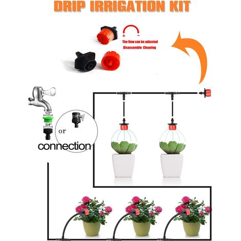 Kalolary 15M Kit Irrigation Goutte à Goutte, Automatique Système D'arrosage Réglable Maison Jardin Patio Brumisation Micro Flow Goutte À Goutte Irrigation Brumisation Système (1/4)