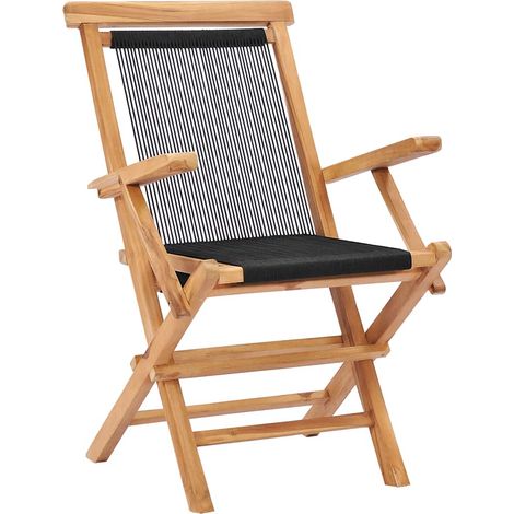 vidaXL Sillas plegables, 2 unidades, de madera de teca maciza y cuerda. (1/2)