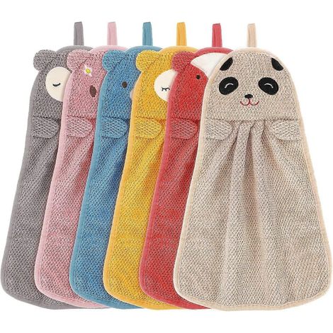Lot de 6 lingettes absorbantes en microfibre, motif animaux mignons, séchage rapide, avec boucle de suspension pour la cuisine et la salle de bain. (1/4)