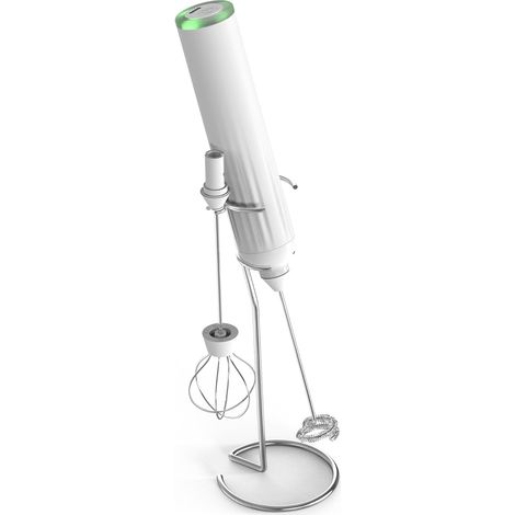 Mousseur à lait électrique portatif avec 1 têtes d'agitation, 3 modes de vitesse, pour cappuccino, frappuccino, matcha, chocolat chaud,blanc (1/5)