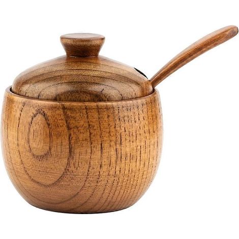 Pot à épices en bois de 180 ml/6 oz avec couvercle et cuillère -- (1/5)