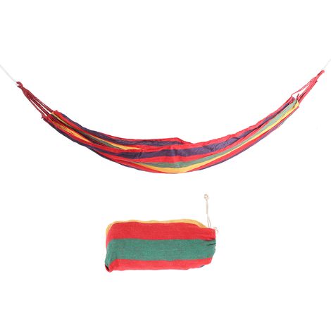Hamac léger de camping extérieur pour jardin, portable simple ou double, rouge à rayures colorées, voyage (1/5)