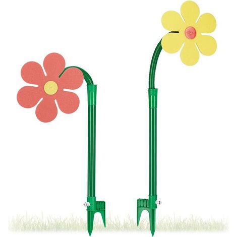 2 arroseurs fleurs jardin, rotation 360°, arrosage automatique, design ludique rouge/jaune, idéal enfants et extérieur (1/5)