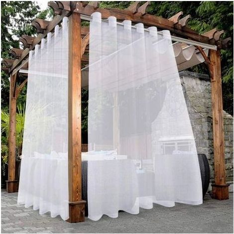 Outdoor Sheer Curtains for Patio, Waterproof - 2 Panels Grommet Top Curtains for Living Room, Bedroom, Porch, Pergola, Cabana, 52 x 84 Inch, White (1/5)