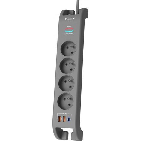 Regleta protectora contra sobretensiones con 4 enchufes, 2 m, 3 enchufes (EE. UU.) (1/2)