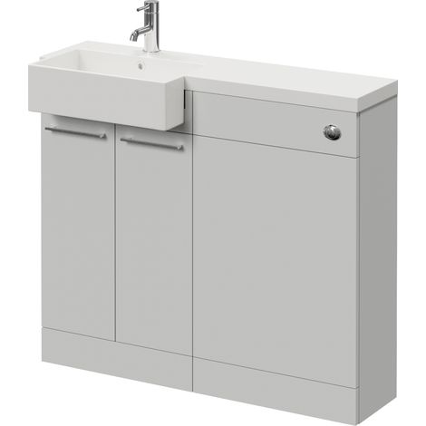 Napoli 250 Gloss Grey Pearl 1000mm 2 Door Vanity Unit Toilet Suite with Left Hand Square Rico Semi Recessed Basin - 1000mm - Chrome 160mm HandleWithout Kingston Toilet Pan