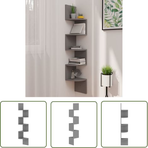 The Living Store Wand-Eckregal Grau 19x19x123 cm Holzwerkstoff - Wandregal - Eckschrank - Regal Grau - Holzregal - Deko Regal (1/5)