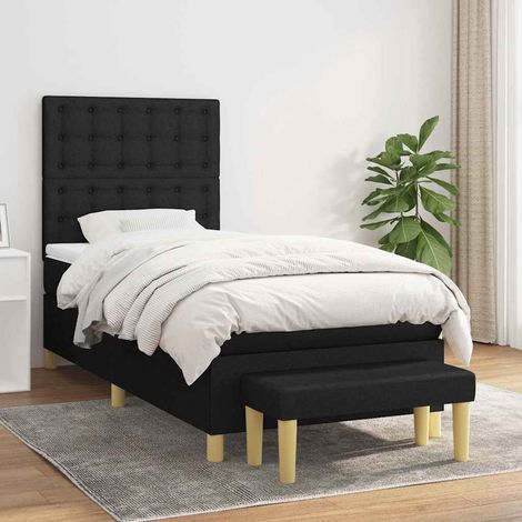 Cama box spring con colchón tela negro 90x200 cm (1/5)