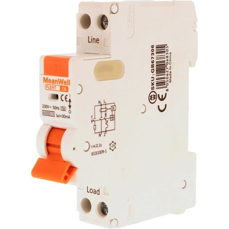 Disjoncteur différentiel MeanWell type A courbe C 1P+N 1M 6 kA 30 mA C6A AC 230 V (1/5)