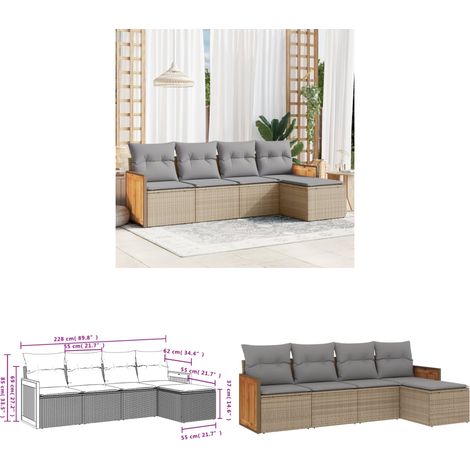 5-tlg. Garten-Sofagarnitur mit Kissen Beige Poly Rattan - Gartensorte - Gartenmöbelset - Lounge Möbel - Outdoor Furniture - Rattan Gartenmöbel - Home & Living (1/3)