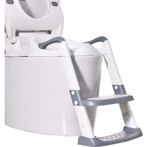 Tour de toilette pour enfants, rehausseur de toilettes avec marchepied, tour de toilette avec coussin en PU, adaptateur de toilettes pour enfants, siège de toilettes pour enfants de 1 à 7 ans (gris) (1/5)