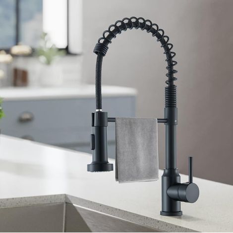 Robinet de Cuisine Noir+Blanc Pivotant avec 2 Modes de Jet Robinet Évier Mitigeur de Cuisine Mitigeur Monocommande (1/5)
