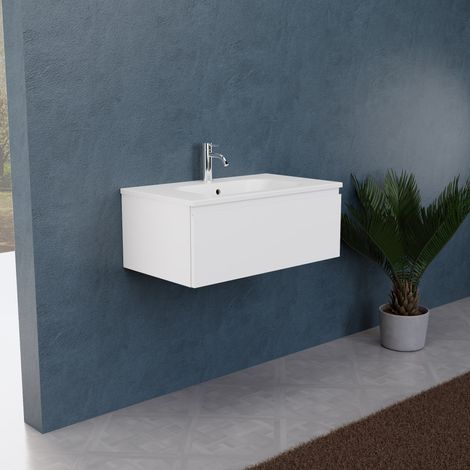 Inda - Meuble de salle de bain L.80 avec vasque mate / Blanc mat (1/5)