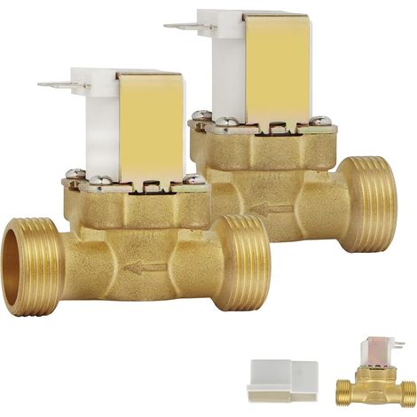 Juego de 2 electroválvulas de entrada de agua de latón de 2 vías NC G3/4" 12V, válvula electroválvula magnética normalmente cerrada para control de agua. (1/5)