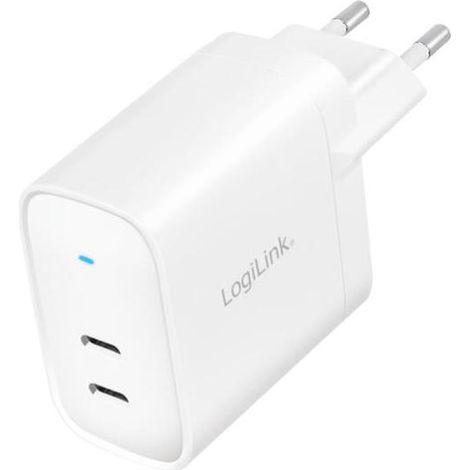 Cargador compacto LogiLink de 40 W GaN USB-C 2x PD blanco de carga rápida PPS (1/4)