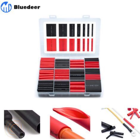 Kit de 200 Pièces de Gaine Thermorétractable Étanche – Tube à Double Paroi 3:1 avec Revêtement Adhésif – Couleurs Noire et Rouge (1/5)