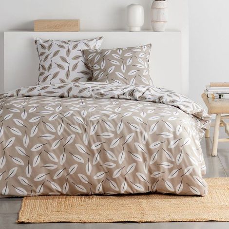 Bettwäsche - 240 x 220 cm - Bedruckte Beige Blumen Baumwolle mit Blattmuster - TODAY SUNSHINE (1/4)