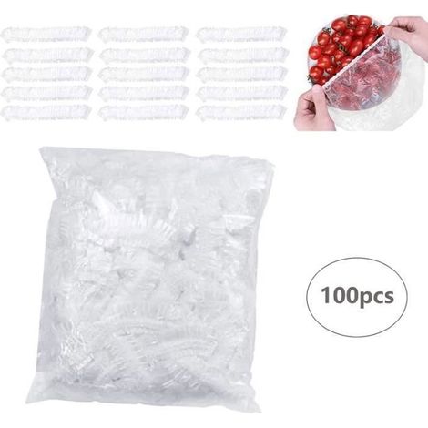 Lot de 100 couvercles alimentaires élastiques en polyéthylène, Sacs de Conservation Frais, pour Protéger la Fraîcheur des Légumes (1/4)
