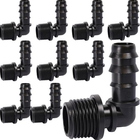 Coude pour tuyau d'égouttage Conduites d'eau 16mm avec 1/2" filetage mâle x10 (1/3)