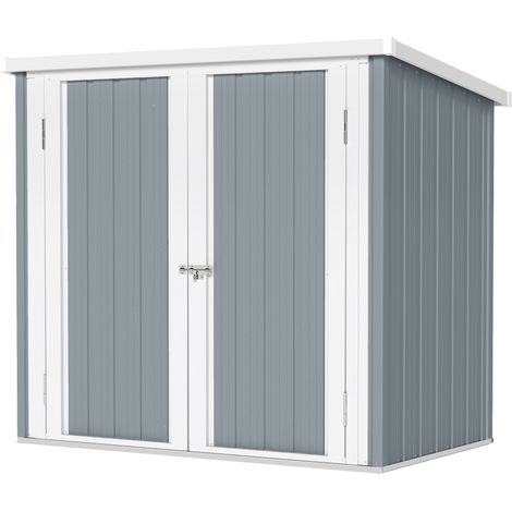 Petit cabanon 1,09m² tôle acier gris clair/blanc 147x86x134cm double porte verrouillable pour petit jardin (1/5)