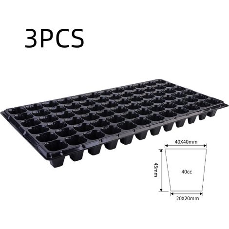 Lot de 3 Plaques de Culture de 72 Cellules Pots de Fleurs, Noir