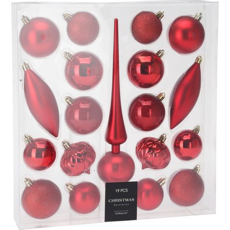 Weihnachtskugeln in verschiedenen Formen mit Spitze für den Weihnachtsbaum, 19er-Set