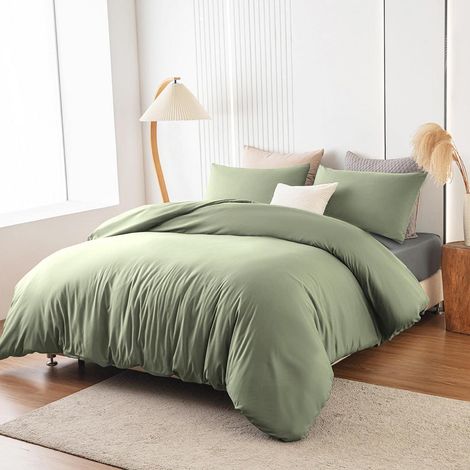 Ensemble de literie 180x200 cm sauge microfibre infroissable avec 2 taies d'oreiller 80x80 cm