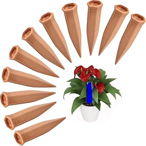 MINKUROW Confezione da 12 paletti automatici per irrigazione di piante in terracotta - Per uso festivo - Piante autoirriganti per interni ed esterni (1/4)