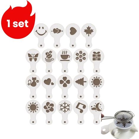ensemble - contient 19 tapis de couverts de luxe pour l'art du latte, des passoires à sucre à motifs, des moules en plastique et un ensemble d'outils de pâtisserie - blanc. (1/5)