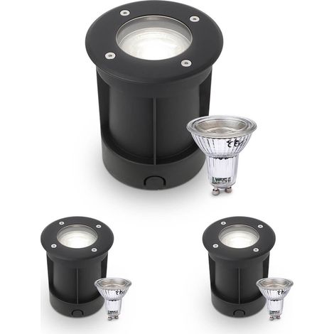 LED Bodeneinbaustrahler Schwarz rund 230V IP67 - Leuchtmittel: GU10 5W 4000K DIMMBAR - Anzahl: 3x (1/5)