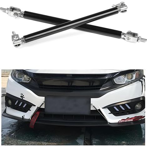 2Pcs Barre de Support de Pare-Chocs Avant de Voiture, Tige de Protection de Lèvre de Pare-Chocs Réglable, Support de Soutien en Acier Inoxydable pour Séparateur Avant de Voiture(Noir) (1/5)