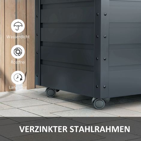 Coffre de rangement extérieur, boîte de jardin pour coussins, résistant aux intempéries, 4 roulettes, 100 cm x 62 cm x 65 cm, gris foncé (1/5)