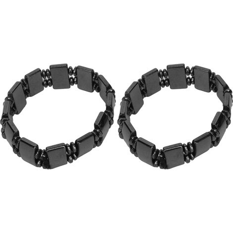 Bracelet magnétique minceur avec pierres noires, stimulant l'acupuncture, favorisant la combustion des graisses et le bien-être. Ensemble de deux bracelets magnétiques pour hommes et femmes. (1/5)