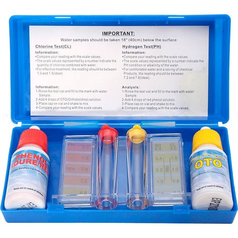 Tamar Test Kit Cloro y pH, Medidor del Cloro y PH del Agua de la Piscina, Gotas.
