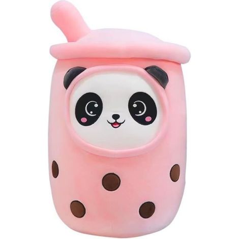 Oreiller en Peluche Bubble Tea - Panda Rose - Thé à Bulles - Coton PP Super Doux - 24cm (1/3)
