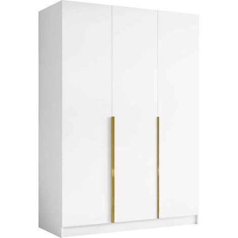 Mobilier1 – Armoire blanche et dorée 215x150x58cm – Portes avec charnières – Mécanisme de fermeture silencieuse – Fabriquée en Europe