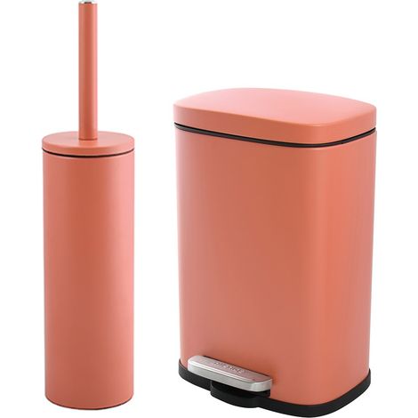 Set pattumiera 5lt a pedale e portascopino in acciaio color terracotta opaco Axin (1/5)