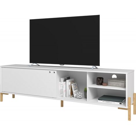 Meuble TV 80 Pouces Blanc 1 Porte Coulissante 4 Niches (1/5)