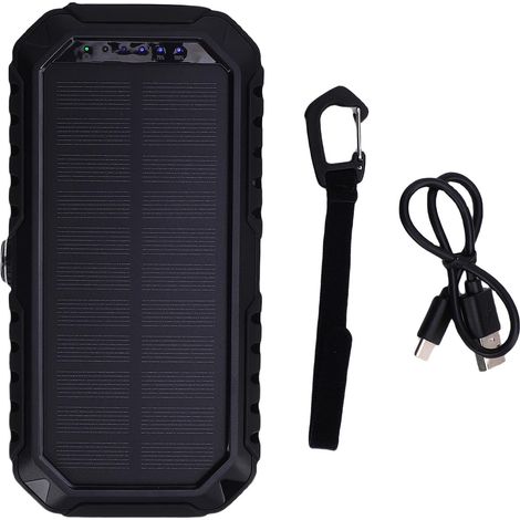 Ortviai Power Bank Solaire 20000 mAh avec Manivelle, Lampe LED, Boussole & Niveau à Bulle – Noir
