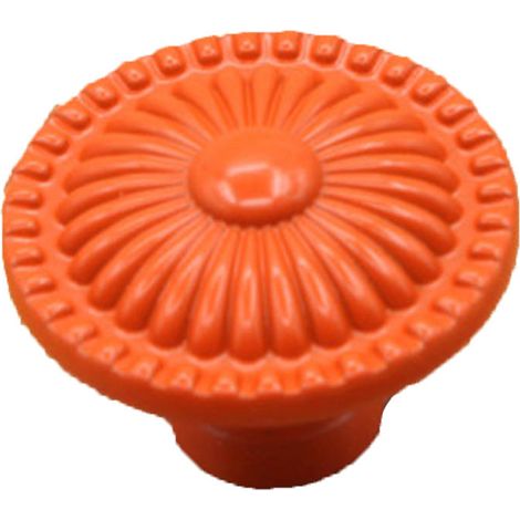 Bouton de porte en céramique ronde orange pour tiroir, armoire et meuble - Poignée de tirage (1/3)