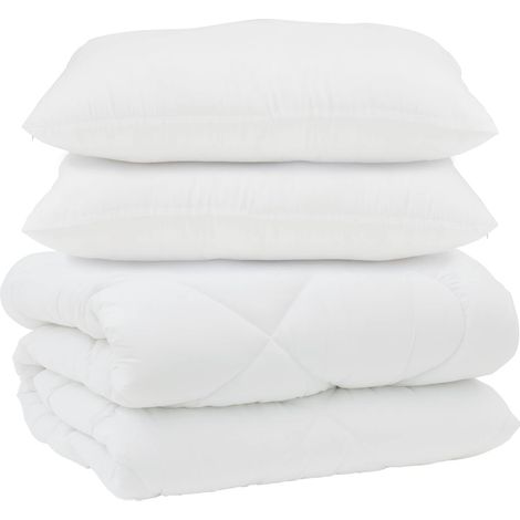 Couette avec Oreillers 3 pcs Blanc Microfibre et Plumes D'oie (1/5)