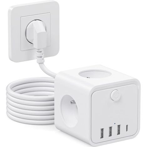 7-in-1 USB-Steckdosenleiste mit 3 Steckdosen, 1 USB-C-Anschluss und 3 USB-Anschlüssen, 1,5 m Kabel, Steckdosenleiste mit Überspannungsschutzschalter (1/5)
