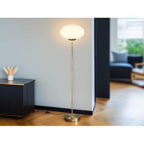 Retro Stehleuchte FOMENTO Messing mit Glaskugel, Höhe 150cm