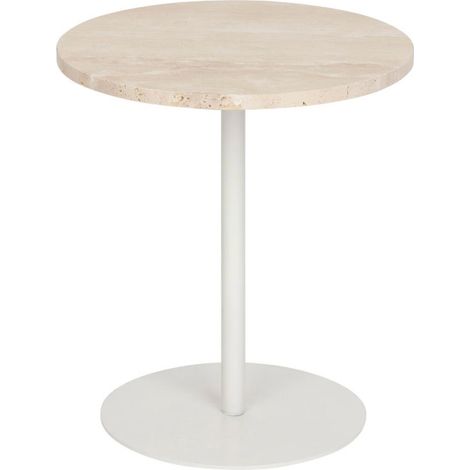 Table d'Appoint en Travertin "Celen" 45cm Blanc (1/4)